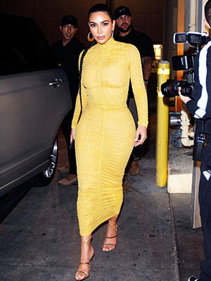Kim Kardashian's Tight Yellow Dress, Long Braid & Hoops – Pics – Hollywood  Life