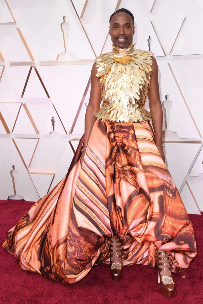 Billy Porter in feathers & gold at the Oscars