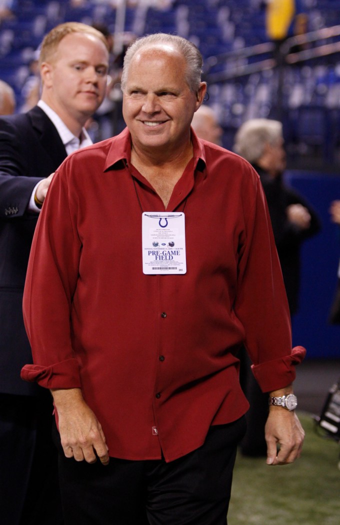Rush Limbaugh on the sidelines of a Patriots vs. Colts football game.