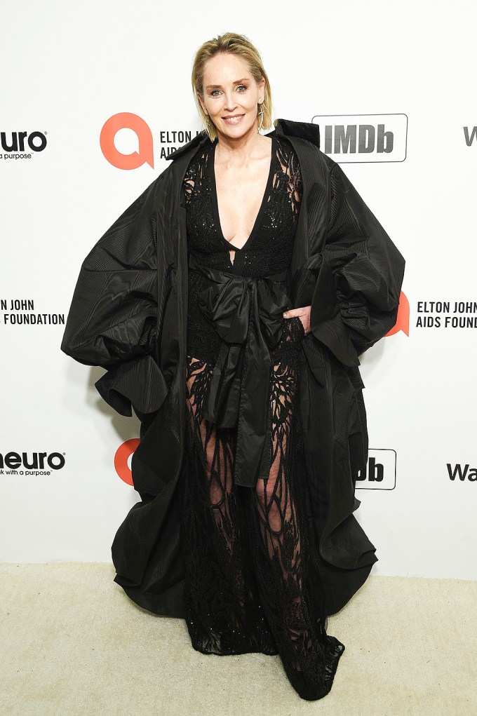 Sharon Stone in a dramatic sheer black gown