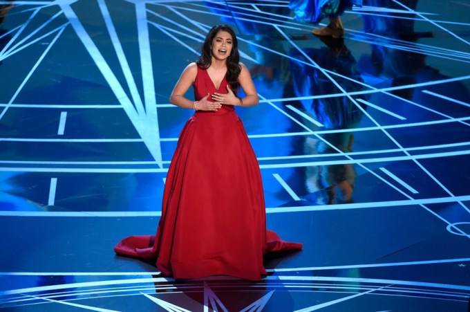 Auli’i Cravalho performs at the 89th Academy Awards