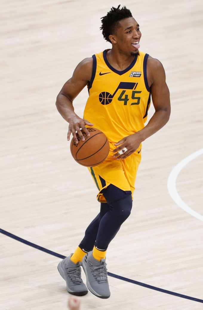 Donovan Mitchell playing a game against Oklahoma City Thunder in April 2018