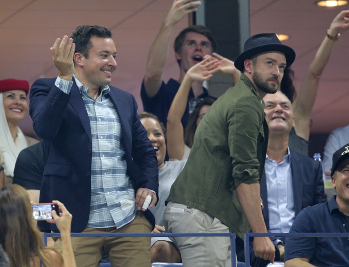 Jimmy Fallon and Justin Timberlake in a crowd