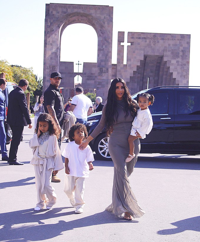 Kim Kardashian Walks The Kids Around Armenia