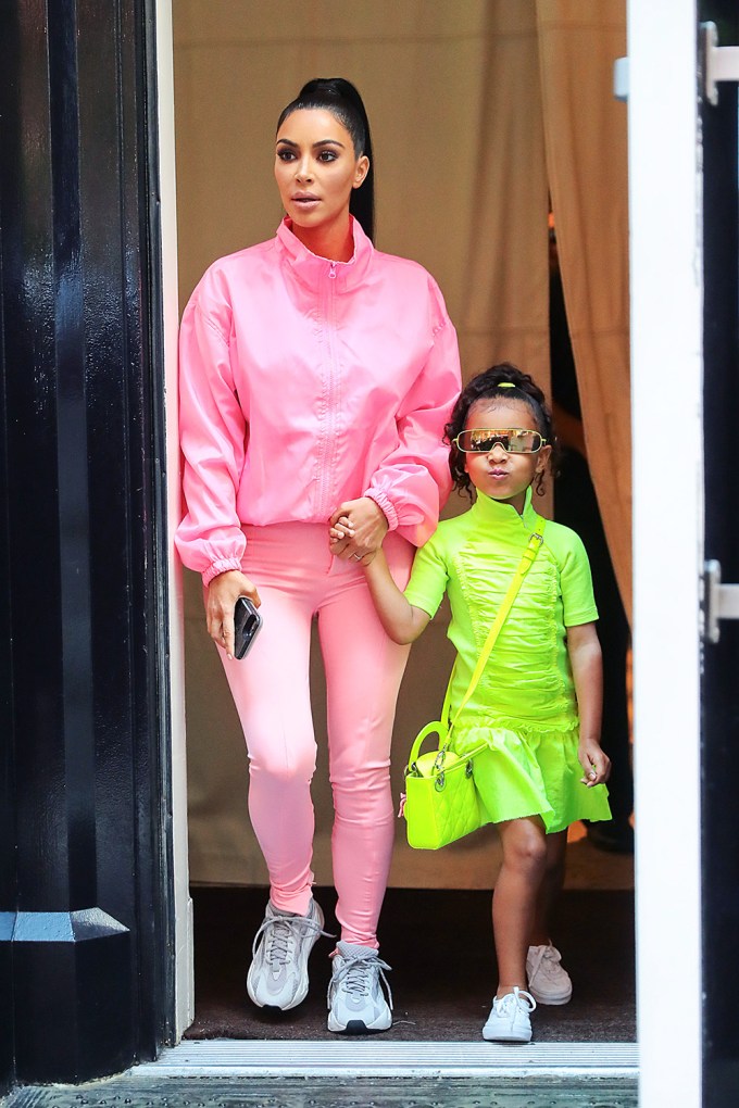 Kim Kardashian & North West In Neon Outfits
