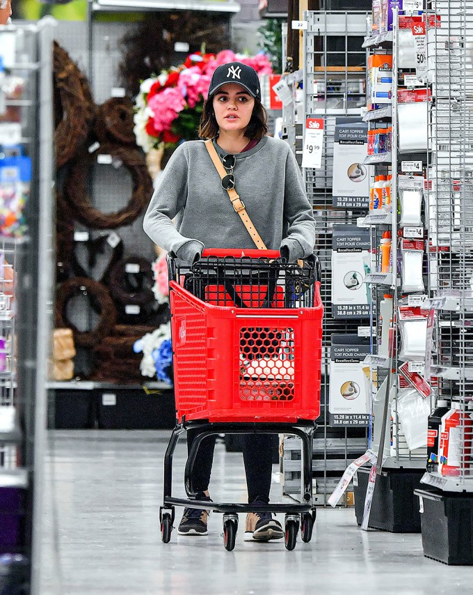 Lucy Hale Steps Out To Shop With Protective Latex Globes