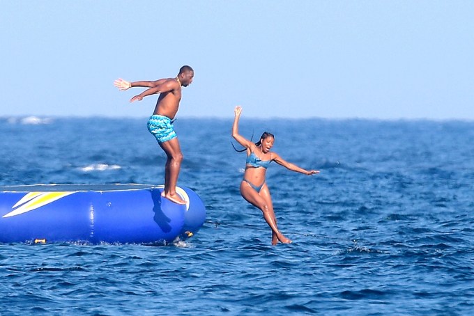 Gabrielle Union & Dwyane Wade Jump Off An Ocean Trampoline