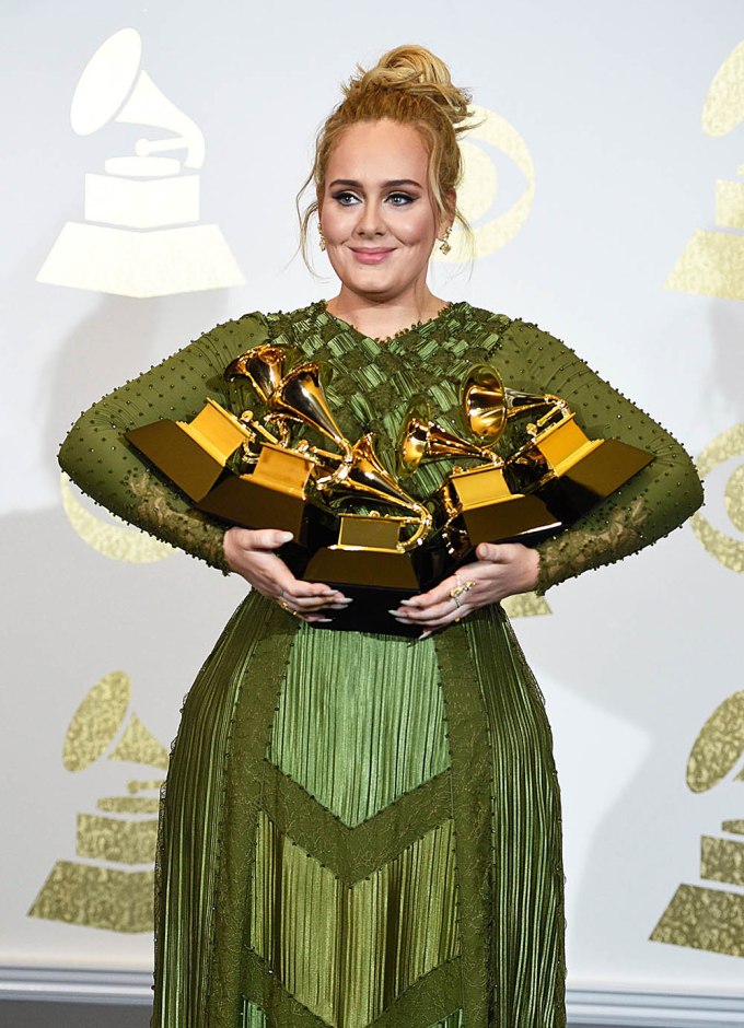 Adele Holds Her Grammys at the 2017 Awards