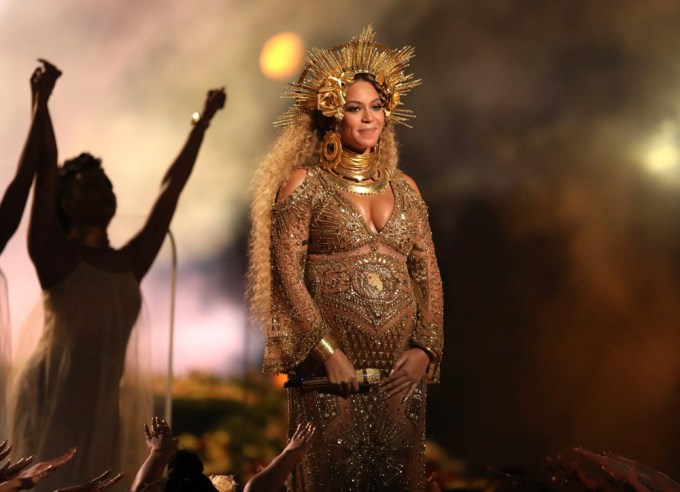 Beyonce performs at the 59th Grammy Awards