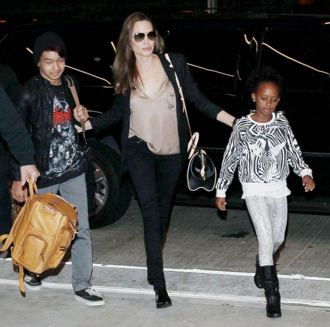 Angelina Jolie & Her Kids walking