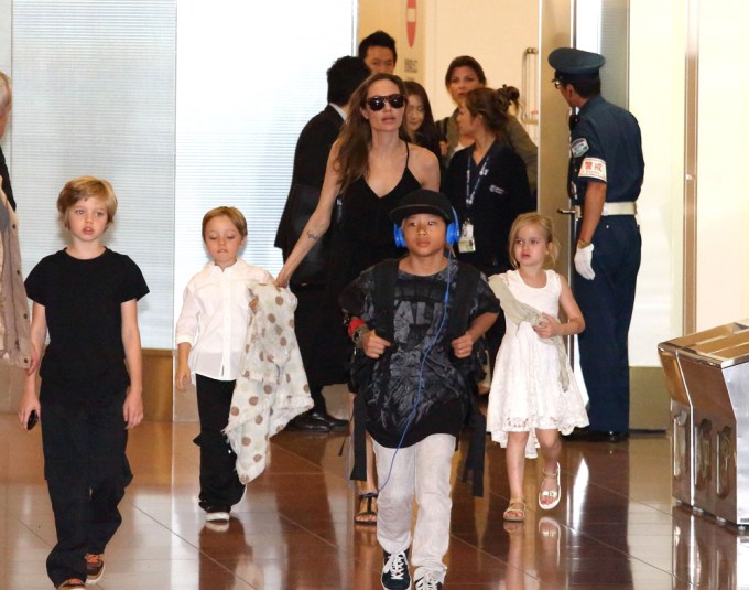 Angelina Jolie walking with her kids in Japan