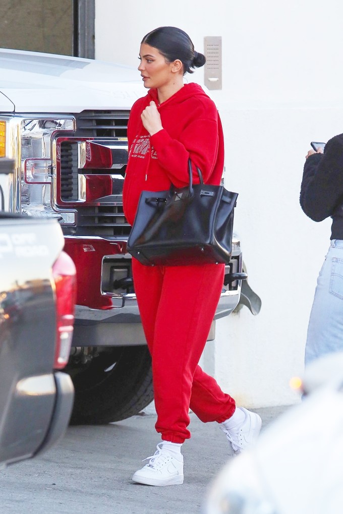 Kylie Jenner in a Red Sweatsuit