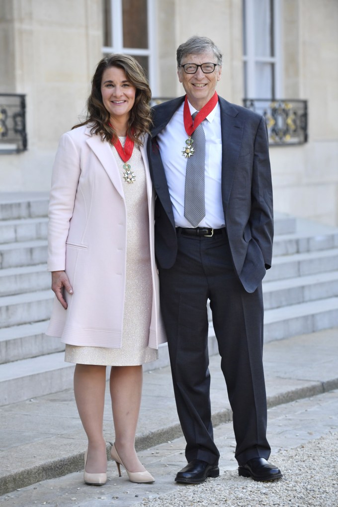 Bill & Melinda Gates At The Elysee Palace With Their French Legion of Honor Medals