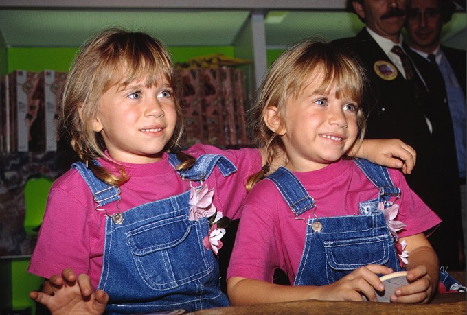 Mary-Kate & Ashley Olsen In Matching Overalls