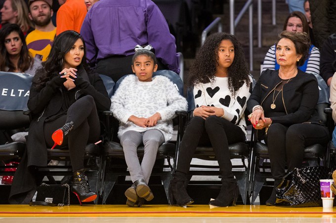Vanessa Bryant with her daughters at the Pacers vs Lakers game