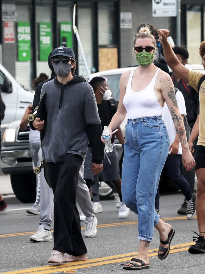 Ireland Baldwin takes part in a protest