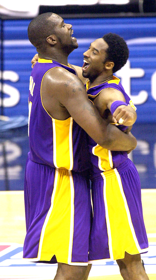 June 19, 2000; Kobe Bryant and Shaquille O'Neal of the Los Angeles Lakers  during the