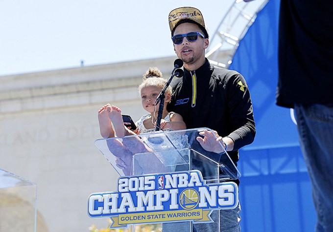 Stephen Curry & Riley Curry At Golden State Warriors Victory Parade