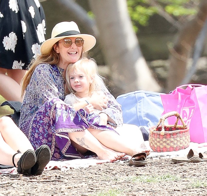 Drew Barrymore Picnics With Her Daughters