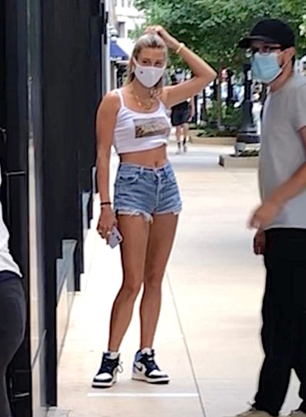 Hailey Bieber dons Daisy Dukes and a jacket after fetching breakfast with  Justin wearing leggings