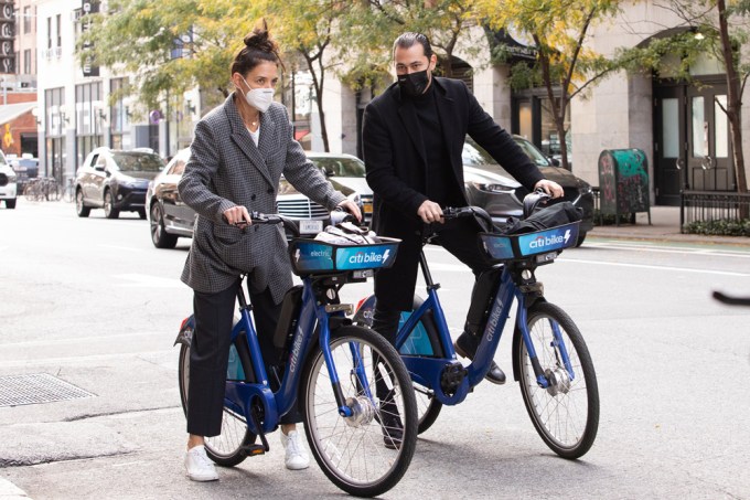 Katie Holmes and Emilio Vitolo Jr. ride Citibikes in NYC