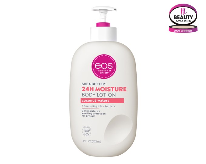 BEST DRUGSTORE BODY LOTION – eos Shea Better Body Lotion in Coconut Waters, $8, target.com