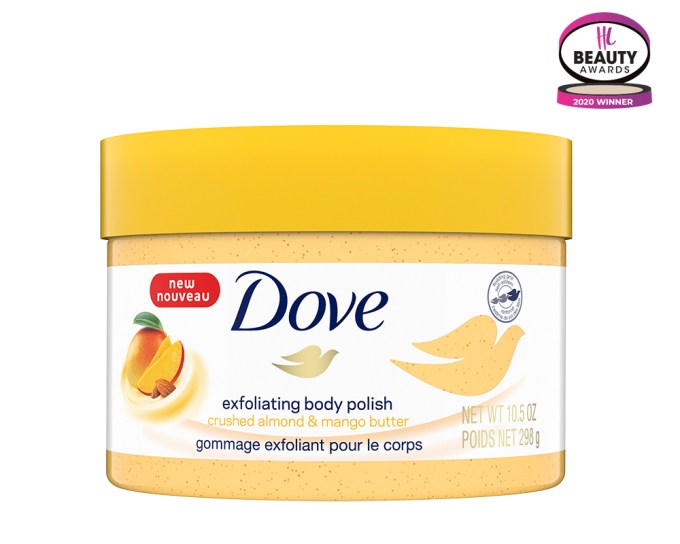 BEST EXFOLIATOR – Dove Crushed Almond & Mango Butter Exfoliating Body Polish, $5.99, dove.com