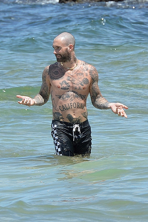 Adam Levine Goes For Shirtless Dip With Wife Behati Prinsloo In Hawaii