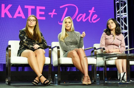 Kate Gosselin, center, and her daughters Cara, left, and Mady, cast members in the TLC series "Kate Plus Date," take part in a panel discussion on the show during the 2019 Winter Television Critics Association Press Tour, Tuesday, Feb. 12, 2019, in Pasadena, Calif. (Photo by Chris Pizzello/Invision/AP)
