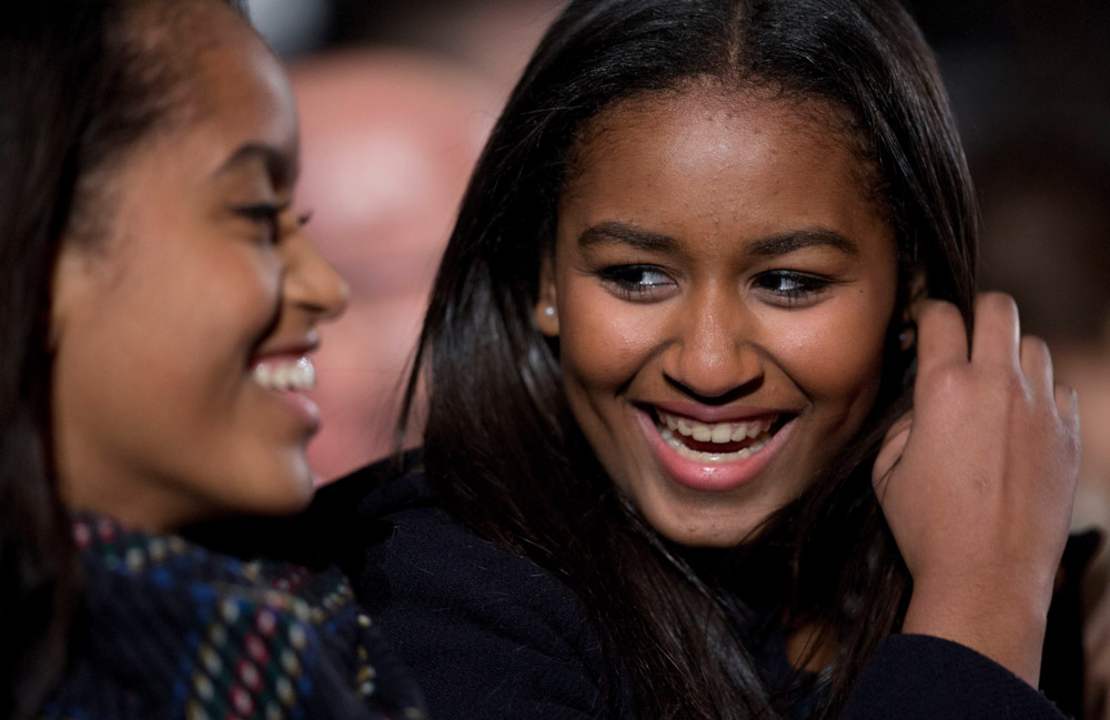 Sasha Obama, Malia Obaman Sasha Obama, right, and Malia Obama, laugh during the National Christmas Tree Lighting ceremony at the Ellipse in Washington
Obama National Christmas Tree, Washington, USA