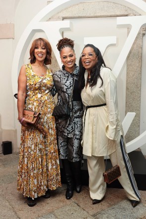 Gayle King, Ava Duvernay and Oprah Winfrey pose at the photocall for Louis Vuitton Cruise Collection 2024 presentation held at Palazzo Borromeo in Isola Bella, Italy on May 24, 2023.
Louis Vuitton Cruise Photocall - Isola Bella, Italy - 25 May 2023