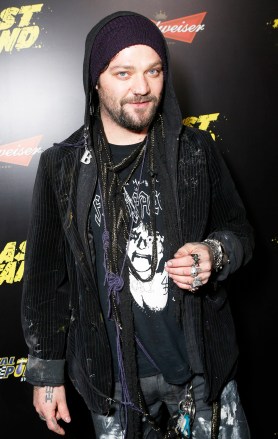 FILE - This Jan. 14, 2013 file photo shows Bam Margera at the LA premiere of "The Last Stand" at Grauman's Chinese Theatre in Los Angeles. Margera, star of "Jackass," put several dozen of his own paintings up for sale Tuesday at a barn on his property in West Chester, outside Philadelphia. The 33-year-old Margera let fans know about the art show in a tweet that day. (Photo by Todd Williamson/Invision/AP, file)