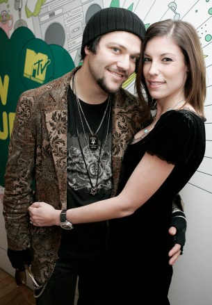 Actor and skate boarder Bam Margera and his fiancee Missy Rothstein appear backstage during MTV's "Total Request Live" show at the MTV Times Square Studios, Monday, Jan. 29, 2007, in New York.  (AP Photo/Jeff Christensen)