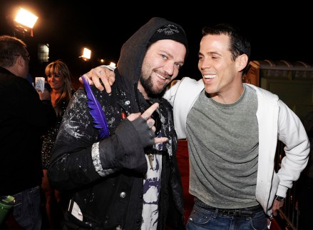 **COMMERCIAL IMAGE** In this photo taken by AP Images for Paramount Home Entertainment, Brandon "Bam" Margera, left, and Steve "Steve-O" Glover arrive to celebrate the launch of the Jackass 3 Blu-Ray and DVD at a party in Los Angeles, on Monday, March 7, 2011. (Dan Steinberg / AP Images for Paramount Home Entertainment)