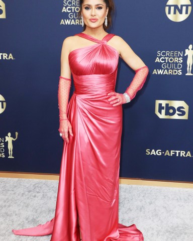 Salma Hayek 28th Annual Screen Actors Guild Awards, Arrivals, The Barker Hangar, Santa Monica, Los Angeles, USA - 27 Feb 2022