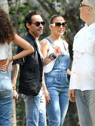 Singer and actress Jennifer Lopez and fiancé Alex Rodriguez join her ex Marc Anthony and his girlfriend Raffaella Modugno to cheer on daughter Emme at cross-country meet in Miami, Florida. 18 Sep 2019 Pictured: Jennifer Lopez; Marc Anthony. Photo credit: MEGA TheMegaAgency.com +1 888 505 6342 (Mega Agency TagID: MEGA507134_001.jpg) [Photo via Mega Agency]