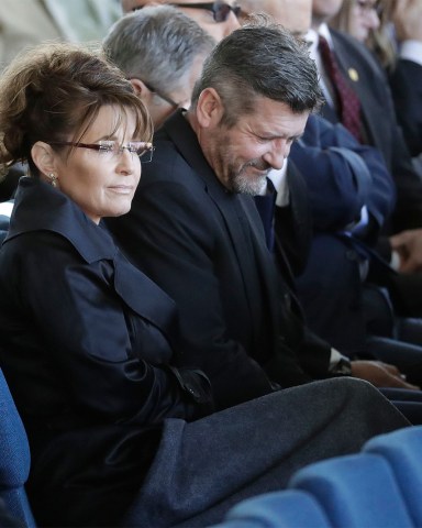 Former Alaska Gov. Sarah Palin listens to a sermon during a funeral service at the Billy Graham Library for the Rev. Billy Graham, who died last week at age 99, in Charlotte, N.C Billy Graham, Charlotte, USA - 02 Mar 2018