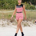 Olivia Culpo wears high heels on the beach and other celebs at Sports Illustrated swimsuit soccer event, Miami.