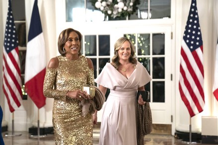 Robin Roberts and Gaila Amber Laign arrived to attend a State Dinner in honor of President Emmanuel Macron and Brigitte Macron of France hosted by President Joe Biden of the United States and first lady Dr.  Jill Biden at the White House in Washington, DC on Thursday, December 1, 2022. Guest Arrivals for the State Dinner at the White House, Washington, District of Columbia, United States - 01 December 2022