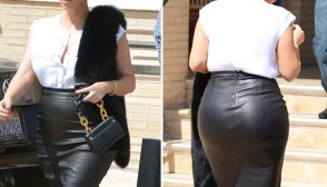 Kim Kardashian Leather Skirt
