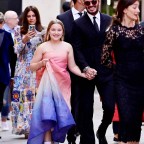 *EXCLUSIVE* Former England footballer David Beckham looks dapper while pictured with his daughter Harper Seven together with Domenico Dolce going to the Riva event at the Fenice theatre in Venice