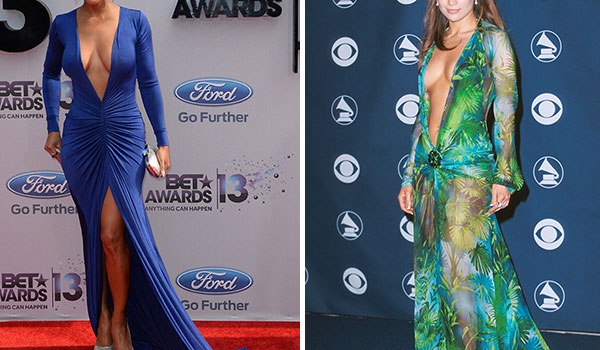 Meagan Good S Bet Awards Dress Taking A Cue From Jennifer Lopez S Versace Hollywood Life