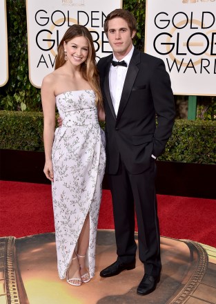Melissa Benoist, left, and Blake Jenner arrive at the 73rd annual Golden Globe Awards on Sunday, Jan. 10, 2016, at the Beverly Hilton Hotel in Beverly Hills, Calif. (Photo by Jordan Strauss/Invision/AP)