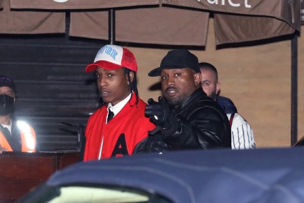 Malibu, CA  - Business or Pleasure? Kanye West and A$AP Rocky are spotted leaving dinner together at Nobu in Malibu. The two fashion-driven rappers stepped out in polar opposite attire, with Kanye dressed from head to toe black, A$AP kept it fresh and vibrant in a red letterman style jacket with a yellow satchel.Pictured: Kanye West, A$AP RockyBACKGRID USA 8 NOVEMBER 2021 BYLINE MUST READ: GPFM / BACKGRIDUSA: +1 310 798 9111 / usasales@backgrid.comUK: +44 208 344 2007 / uksales@backgrid.com*UK Clients - Pictures Containing ChildrenPlease Pixelate Face Prior To Publication*