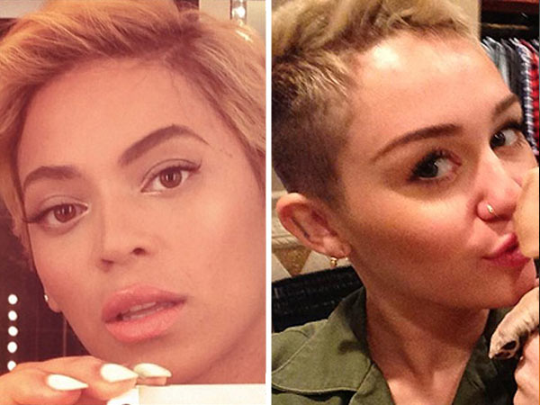 Miley Cyrus Vs Beyonce Short Hair Face Off Who Pulls Off Pixie Cut Better Hollywood Life