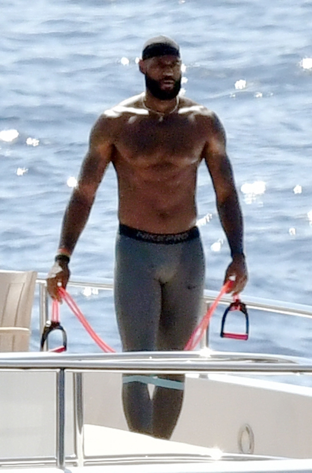 *EXCLUSIVE* Lebron James works out before lunch with family and friends aboard a yacht in Capri