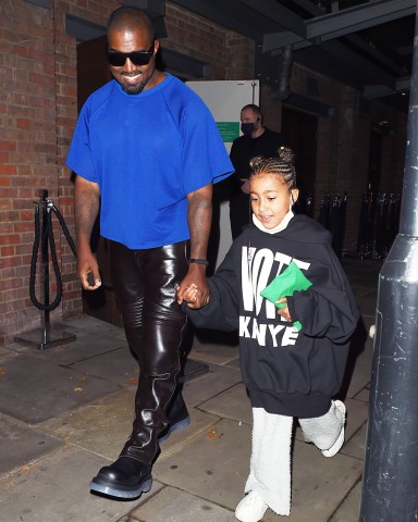 Celebrities attend Bottega Veneta Salon 01 London collection presentation at Sadler's Wells TheatrePictured: Kanye West,North WestRef: SPL5191766 091020 NON-EXCLUSIVEPicture by: Hewitt/McLees / SplashNews.comSplash News and PicturesUSA: +1 310-525-5808London: +44 (0)20 8126 1009Berlin: +49 175 3764 166photodesk@splashnews.comWorld Rights