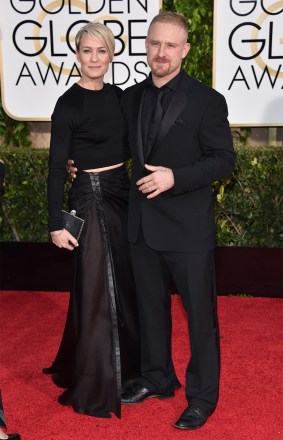 Robin Wright, left, and Ben Foster arrive at the 72nd annual Golden Globe Awards at the Beverly Hilton Hotel, in Beverly Hills, Calif72nd Annual Golden Globe Awards - Arrivals, Beverly Hills, USA