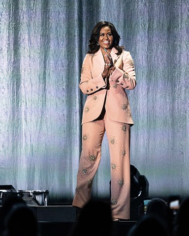 Michelle Obama visits the Royal Arena in connection with her book tour for her biography 'Becoming' in Copenhagen, Denmark, 09 April 2019. In her book, she tells about life as America's first African American first lady. Michelle Obama visits Copenhagen, Denmark - 09 Apr 2019
