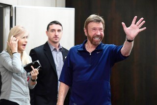 US actor and martial artist Chuck Norris (R), this year's special guest, and his wife, Gena O'Kelley (L) arrive for a press conference on the 15th Shoe Box fundraising event at the Kempinski Hotel Corvinus in Budapest, Hungary, 26 November 2018. The annual Christmas charity campaign was launched by the Hungarian Baptist Aid (HBAid) in 2004 to collect and distribute gifts donated by the public for underprivileged children during Advent. The organization receives the labelled and boxed presents at nearly 300 designated collection points in the country.
Chuck Norris campaings for 15th Shoe Box fundraising, Budapest, Hungary - 26 Nov 2018
